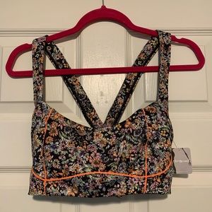 Free People Black Combo Neon Ditsy Sports Bra